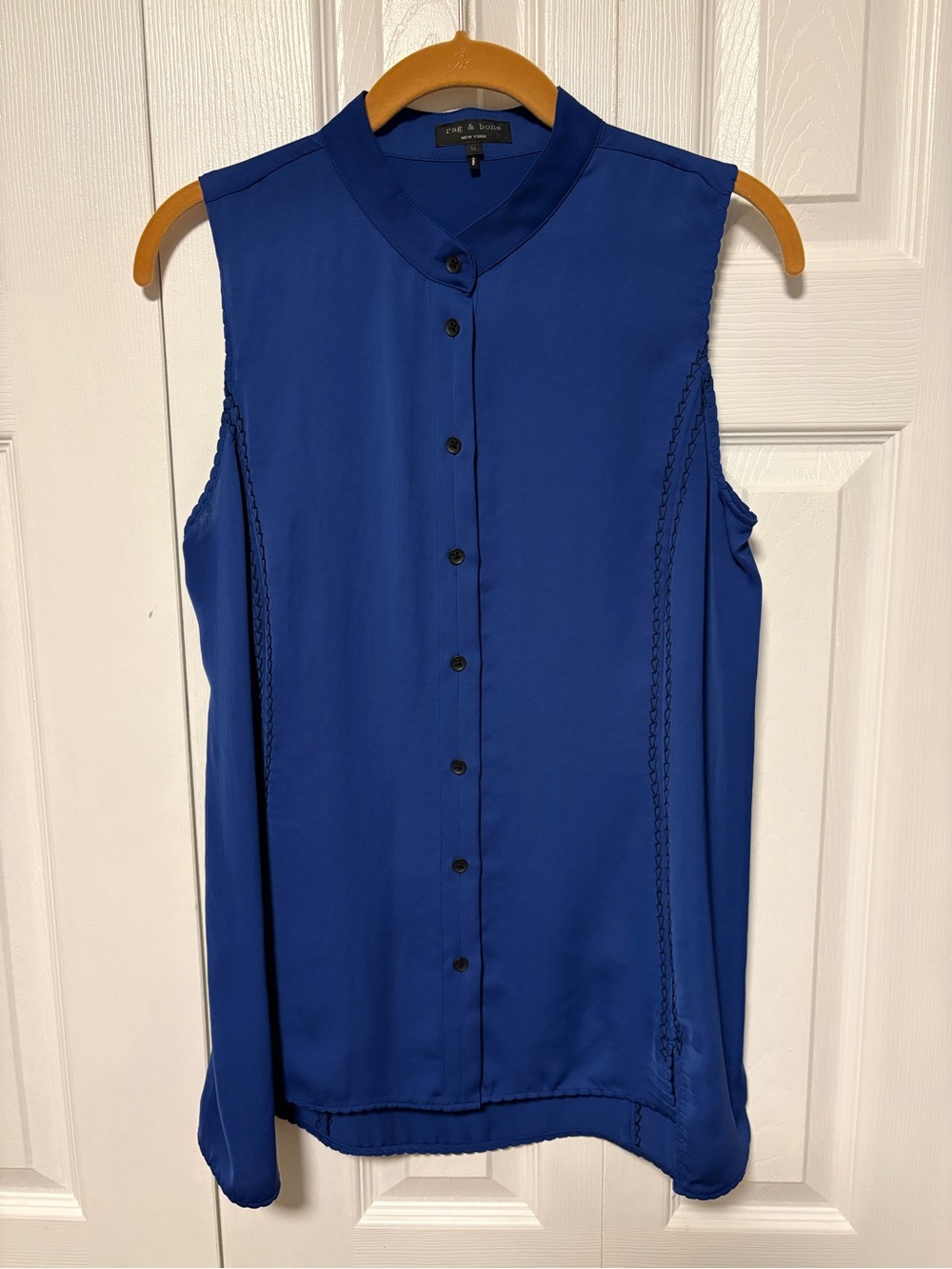 Rag & Bone Sleeveless Royal Blue Mandarin-Collar Blouse